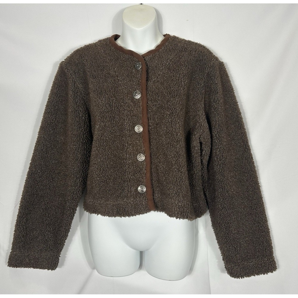 Roughrider Circle‎ T Crop Sherpa Button Up Jacket Brown Boho Southwestern Size S